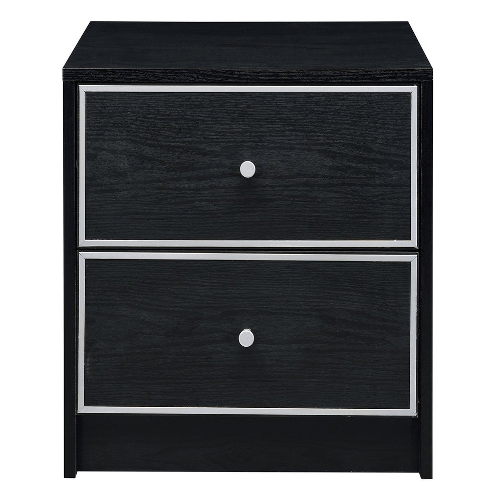English Elm Black 2-Drawer Nightstand Modern Accent Table with Smooth Metal Glides, Black & Silver Finish, Compact Storage Elegance B062P185648