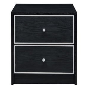 English Elm Black and Silver 2-Drawer Nightstand