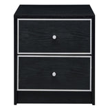 Modern Black and Silver Nightstand with 2 Drawers, Smooth Glides, 19.50 x 16.50 x 20.50