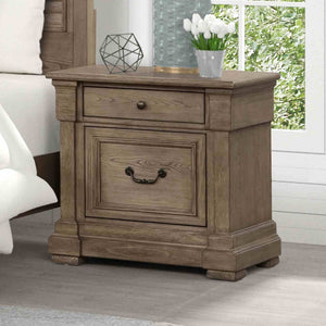 English Elm Weathered Gray Queen Bedroom Set Shutter Panel Bed with Two Nightstands Elm Veneer B2741S00930