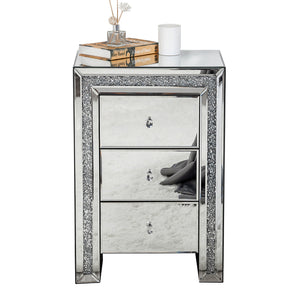 Homeroots 27" Silver Three Drawer Mirrored Nightstand   499317
