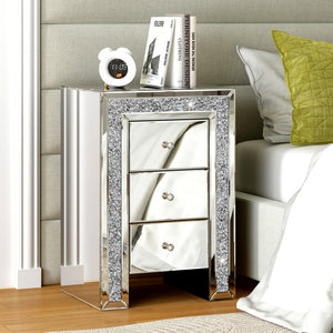 Homeroots 27" Silver Three Drawer Mirrored Nightstand   499317