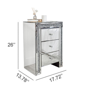 Homeroots 27" Silver Three Drawer Mirrored Nightstand   499317