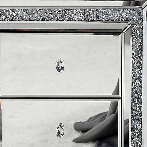 Homeroots 27" Silver Three Drawer Mirrored Nightstand   499317