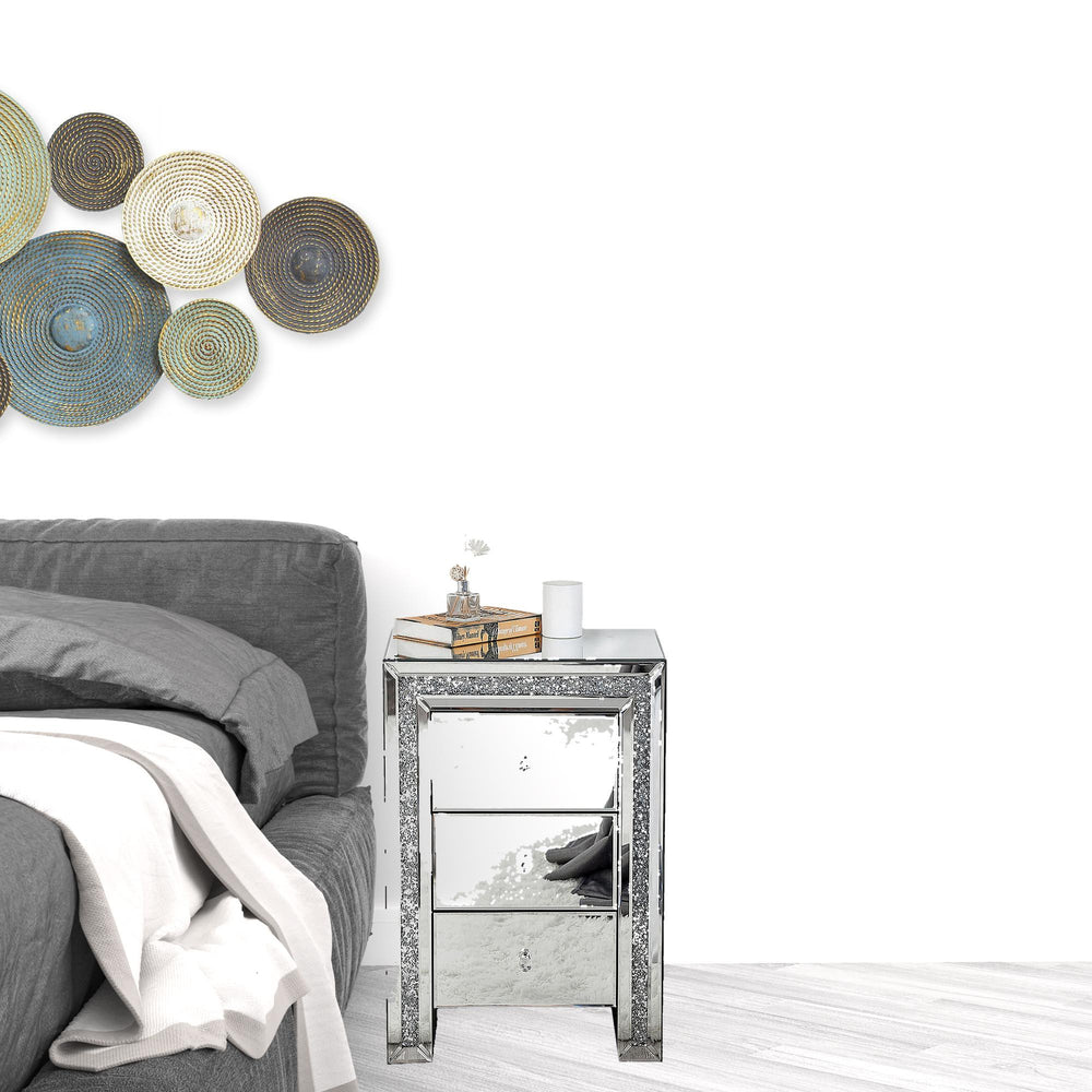 Homeroots 27" Silver Three Drawer Mirrored Nightstand   499317