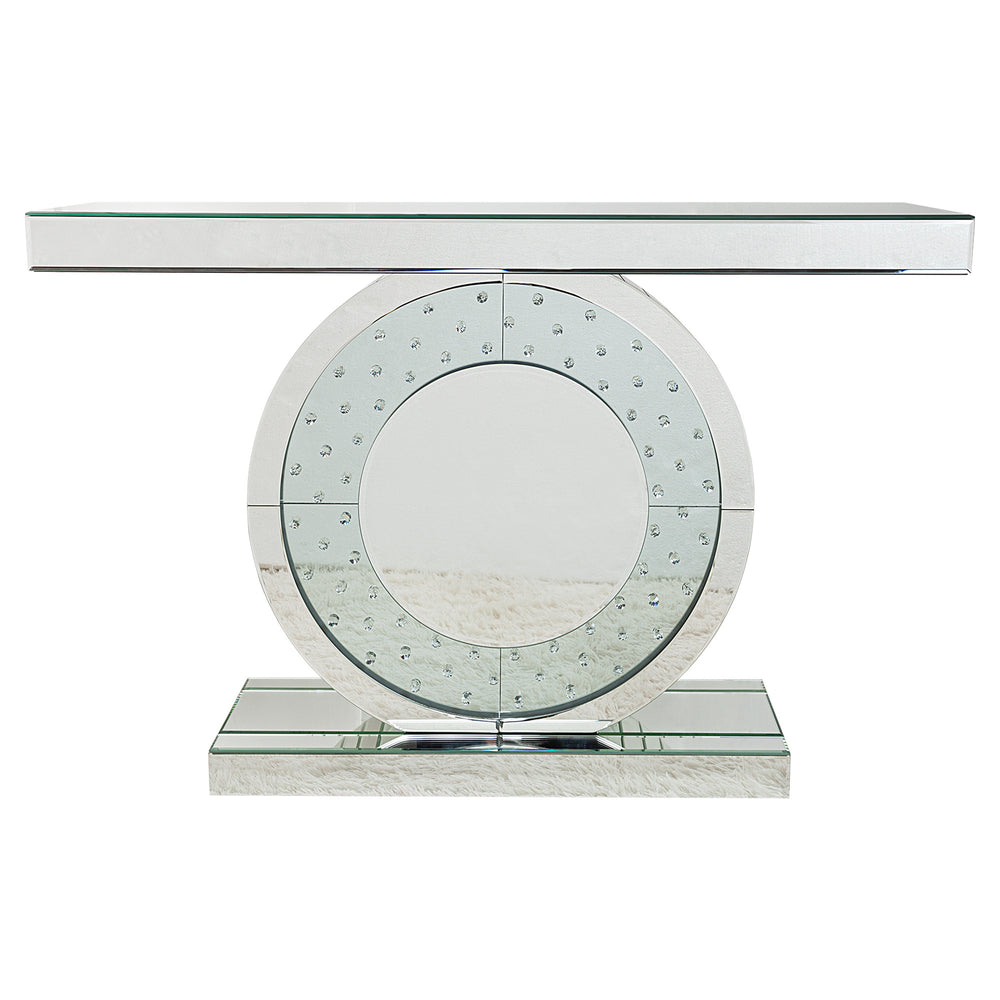 Homeroots 47" Silver Mirrored Glass Pedestal Console Table   499319