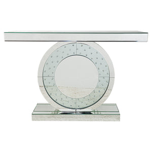 Homeroots 47" Silver Mirrored Glass Pedestal Console Table   499319