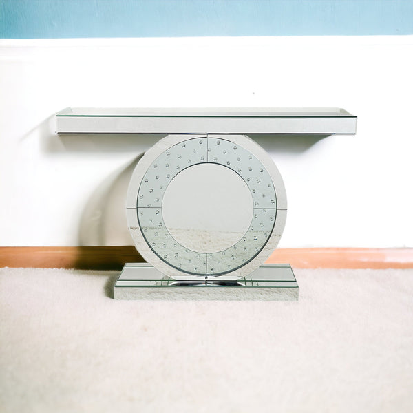 Homeroots 47" Silver Mirrored Glass Pedestal Console Table   499319