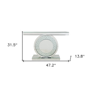 Homeroots 47" Silver Mirrored Glass Pedestal Console Table   499319