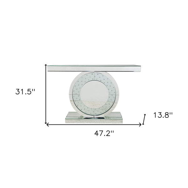 Homeroots 47" Silver Mirrored Glass Pedestal Console Table   499319