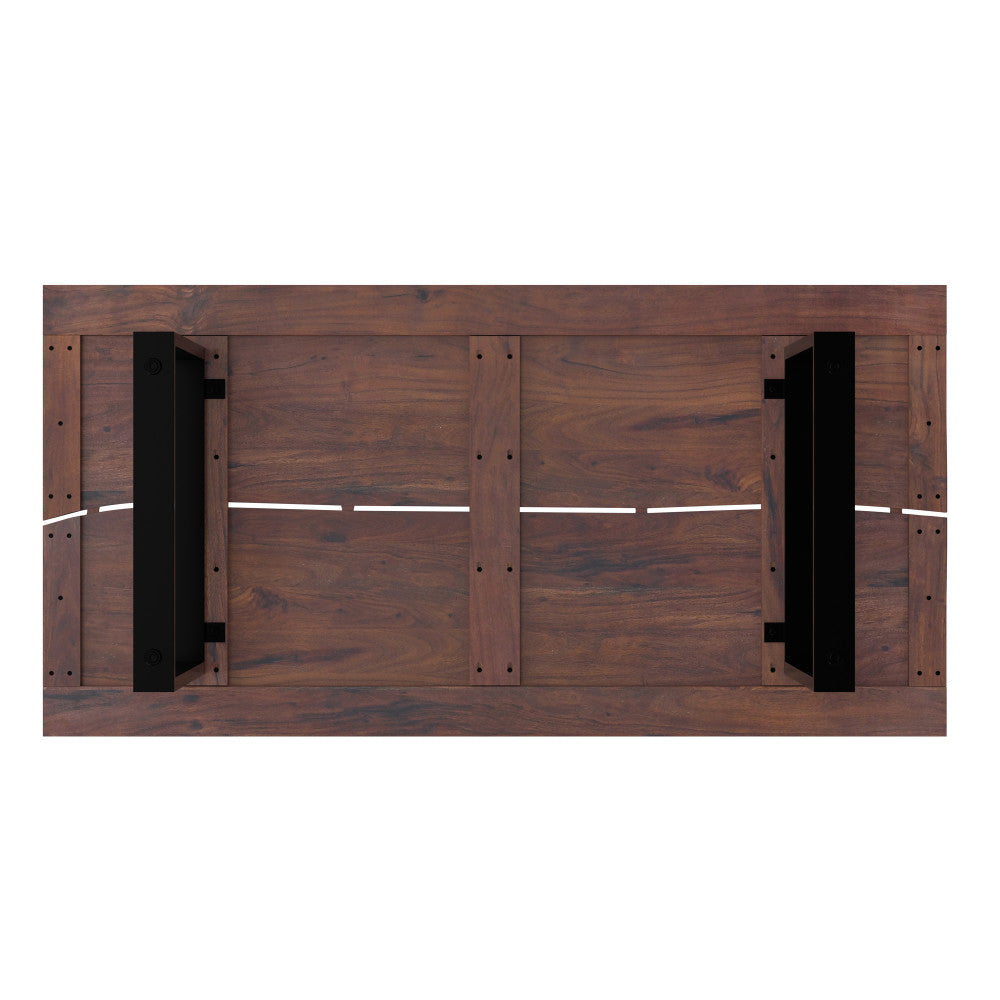 English Elm Fieldcrest Solid Acacia Dining Table with Live Edge Top and Black U-Shaped Iron Legs, 72" Walnut B136P203504