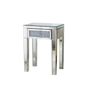 HomeRoots 23" Silver Mirrored End Table with Drawer – Glamorous Modern Design for Living Room & Bedroom Accents 499320