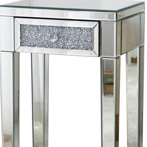 HomeRoots 23" Silver Mirrored End Table with Drawer – Glamorous Modern Design for Living Room & Bedroom Accents 499320