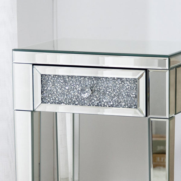 HomeRoots 23" Silver Mirrored End Table with Drawer – Glamorous Modern Design for Living Room & Bedroom Accents 499320