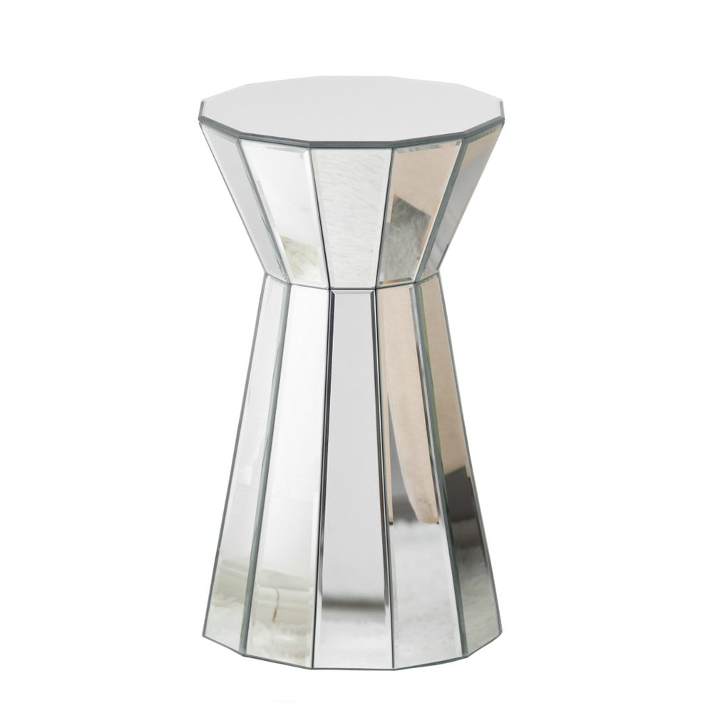 HomeRoots 22" Silver Glass Round Mirrored End Table – Glamorous Accent for Modern Living Rooms & Bedrooms 499321