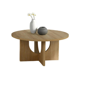 English Elm Contemporary 3-Piece Table Set: Round Coffee & End Tables With Cross-Arch Base In Natural Finish B2741P395117