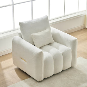 English Elm 35 Inch Teddy Velvet Lounge Chair Sculptural Cloud Seat for Modern Apartment Living Off White W2564P457792