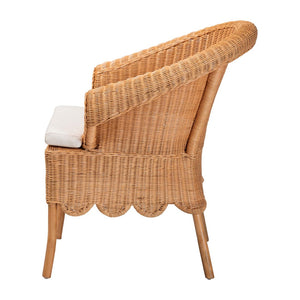 English Elm Bohemian Honey Rattan Armchair Woven Dining Seat with Cutout Skirt for Coastal Rooms B2750P467810