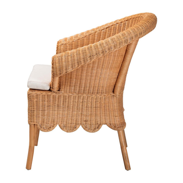 English Elm Bohemian Honey Rattan Armchair Woven Dining Seat with Cutout Skirt for Coastal Rooms B2750P467810