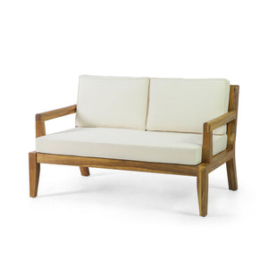 English Elm Christopher Knight Home® - Camak Acacia Wood Outdoor Loveseat & Coffee Table Set in Teak Beige — Weather-Resistant, 800lb Capacity 71702.00BGE