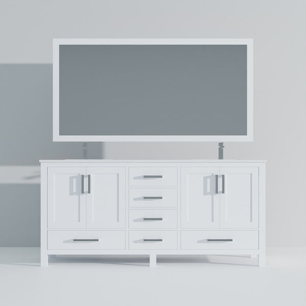 English Elm White Double Bath Vanity Set: 72” Quartz Top, Chrome Faucets, And 70” Matching Mirror For Stylish Spaces B2731S00999-GIGA