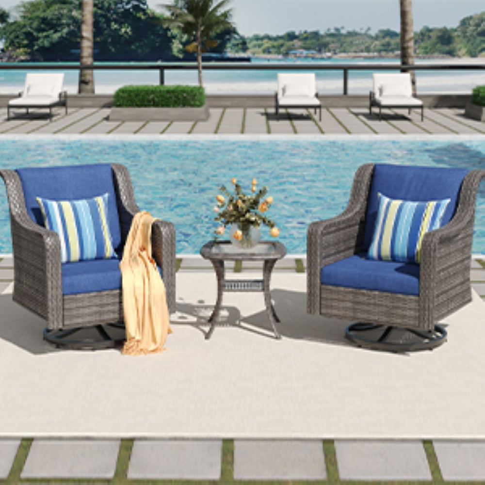 English Elm Jb Outdoor Swivel Rocker Chair Set with Pe Rattan Weave and Tempered Glass Side Table W5382S00010