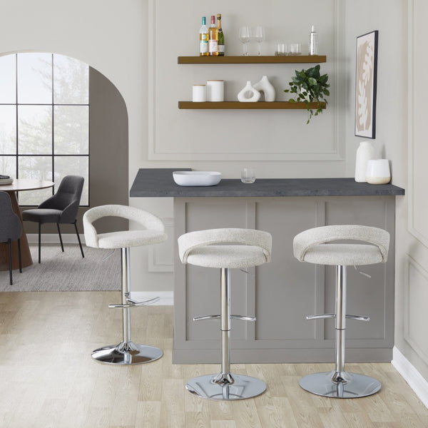 English Elm Adjustable Swivel Barstools Set of 3 Chrome Pedestal Oat Fabric Counter Height B202S02036
