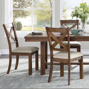 English Elm Brown Finish 5-Piece Dining Set With Rectangular Table & X-Back Chairs For Charming Spaces B011S01972