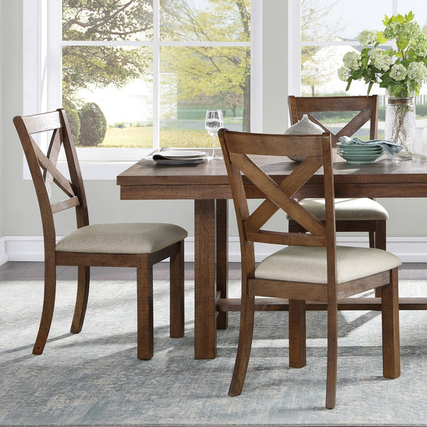 English Elm Brown Finish 5-Piece Dining Set With Rectangular Table & X-Back Chairs For Charming Spaces B011S01972
