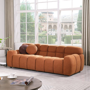 English Elm 87.4 Bouclé Marshmallow Sofa 3-Seater Compact Modern Curved Design for Apartments Cozy Durable Upholstery Light Brown W1099S00131