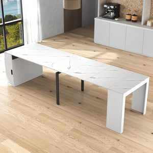 English Elm Modern Extendable Dining Table with Built-In Outlet, USB Ports & Storage, Space-Saving Console to 118" White W331S00193