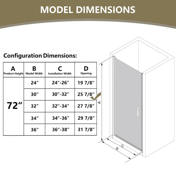 English Elm 30 in Semi-frameless Pivot Shower Door Tempered Glass Matte Black Steel Hardware W637P163758