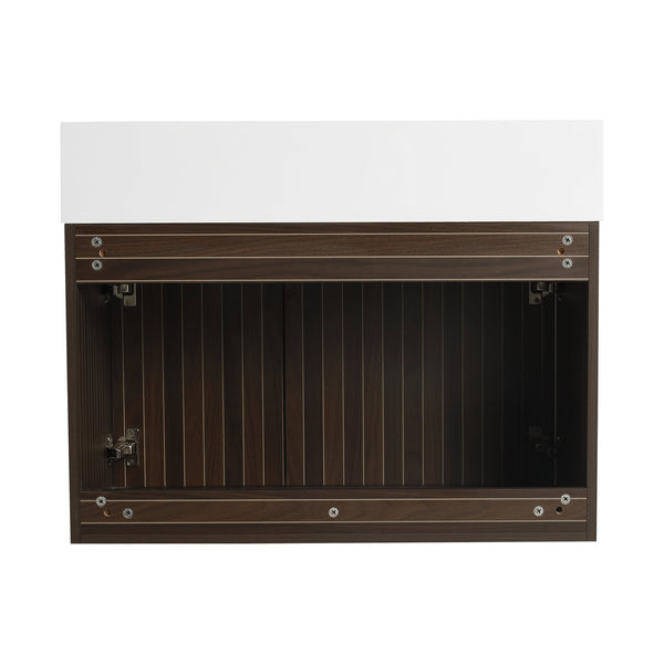 English Elm 30 Resin Sink Vanity with Soft-Close Doors, Floating Mount Design, Durable Scratch & Water-Resistant Finish Silver-Brown Stripe W999P228754