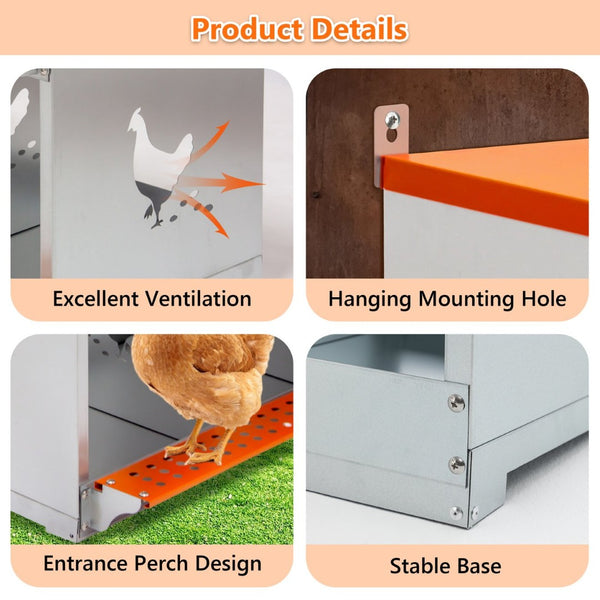 English Elm 10-bay Galvanized Steel Wall Mount Nest Box with Coconut Fiber Pads for Backyard Flocks W1422P355412