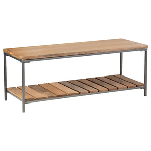 English Elm Foundry Natural & Gunmetal Accent Bench with Mango Wood Seat and Slatted Shelf, Industrial Chic B062P333431