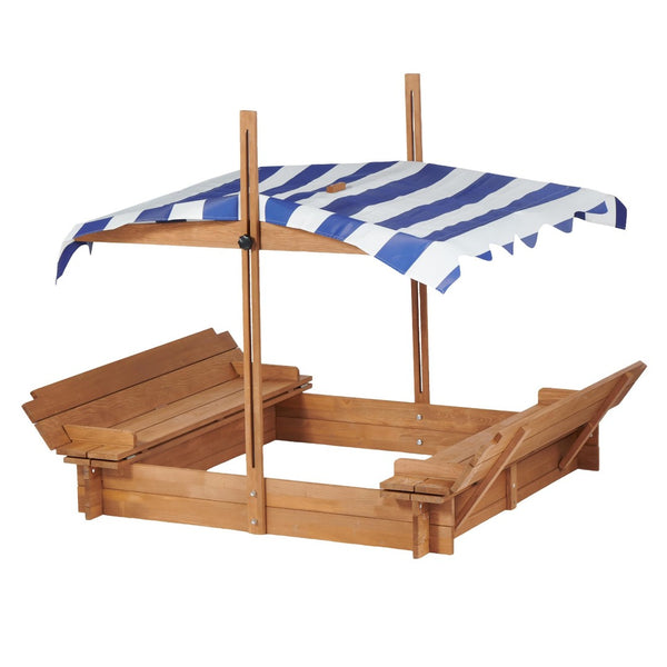 English Elm Kids Cedar Sandbox with Adjustable Canopy Corner Seating Outdoor Backyard Play D720094432