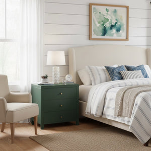 English Elm Nevarre 3-Drawer Nightstand with Brushed Gold Knobs, Solid Dovetail Drawers, No Assembly Needed Antique Green B050P376960
