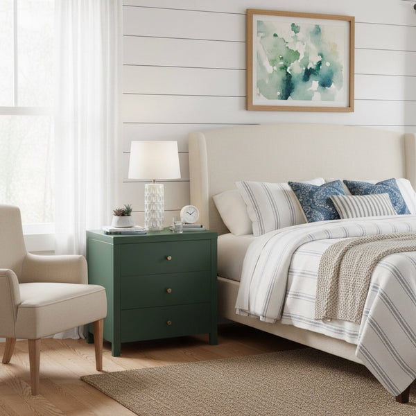English Elm Nevarre 3-Drawer Nightstand with Brushed Gold Knobs, Solid Dovetail Drawers, No Assembly Needed Antique Green B050P376960