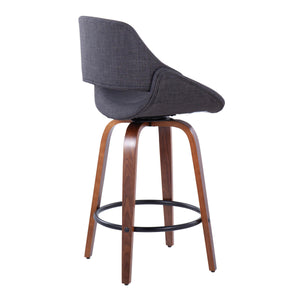 English Elm Fabrico 26" Mid-Century Modern Counter Stool Set Of 2 In Walnut & Charcoal Fabric With Footrest B202S00248