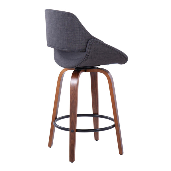 English Elm Fabrico 26" Mid-Century Modern Counter Stool Set Of 2 In Walnut & Charcoal Fabric With Footrest B202S00248