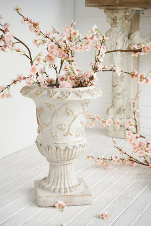 English Elm 14x14x20.3" Classical Magnesium Urn Planter Ornate Carved Relief Antique White Finish W2078P494882