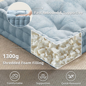 JLA Home Intelligent Design - Poly Chenille Square Floor Pillow Cushion with Tufted Scalloped Edge, OEKO-TEX Soft Plush Support Aqua ID31-2468