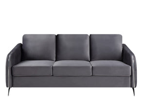 English Elm Hadriano Velvet 3 Piece Living Room Set with Chrome Trim and Channel Quilted Seating Gray B2749S00170