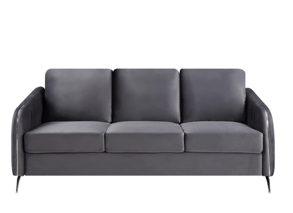 English Elm Hadriano Velvet 3 Piece Living Room Set with Chrome Trim and Channel Quilted Seating Gray B2749S00170