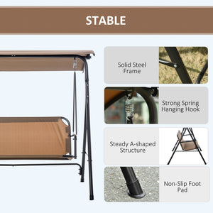 English Elm Outsunny 3-Person Porch Swing With Adjustable Canopy – Durable Steel Frame For Patios & Outdoor Comfort W2225P217700-GIGA