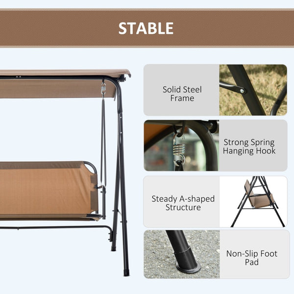 English Elm Outsunny 3-Person Porch Swing With Adjustable Canopy – Durable Steel Frame For Patios & Outdoor Comfort W2225P217700-GIGA