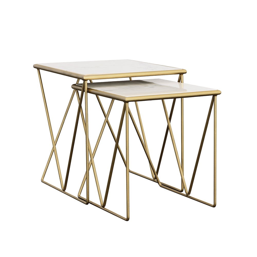 English Elm Sinclair White Marble Nesting Tables with Gold Iron Frame – Chic 2-Piece Accent Set for Modern Glam decor B062P333432