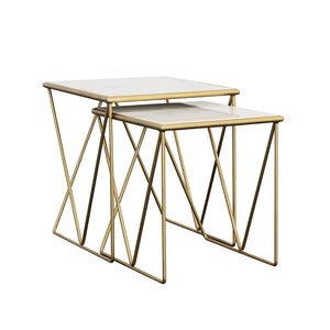 English Elm Sinclair White Marble Nesting Tables with Gold Iron Frame – Chic 2-Piece Accent Set for Modern Glam decor B062P333432