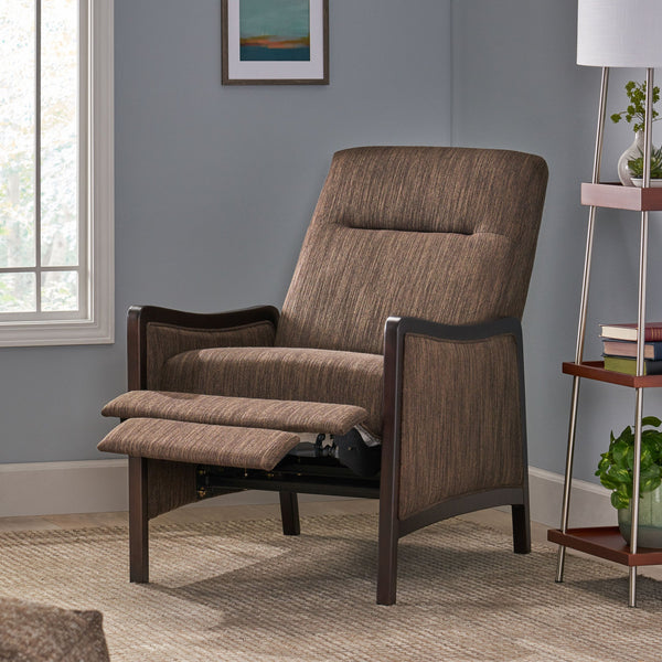 English Elm Christopher Knight Home® - Fabric Recliner Chair Mid-Century Push-Back Upholstered Armchair with Thick Cushion and Birch Frame Brown 70449.00BRN