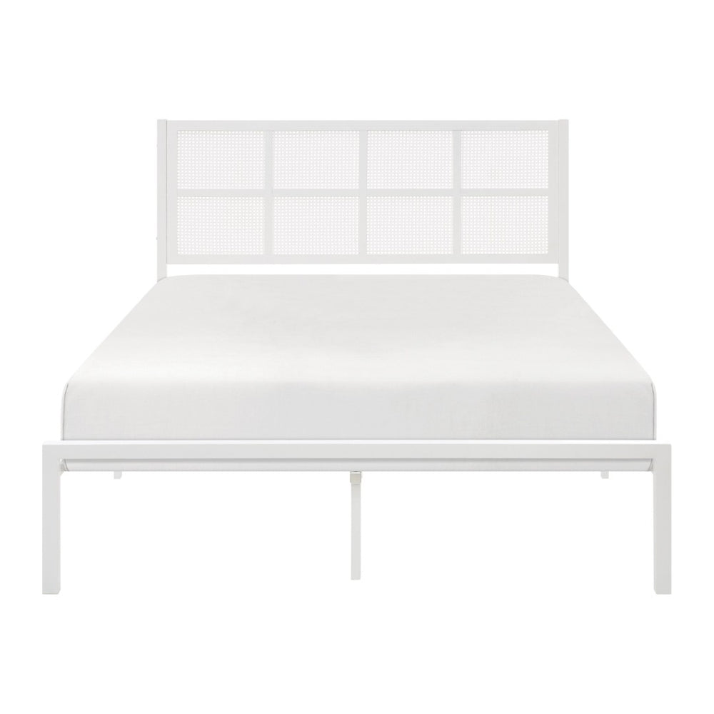 English Elm 1pc Eastern King Platform Bed White Metal Faux Cane Headboard Coastal Bedroom B011P214038